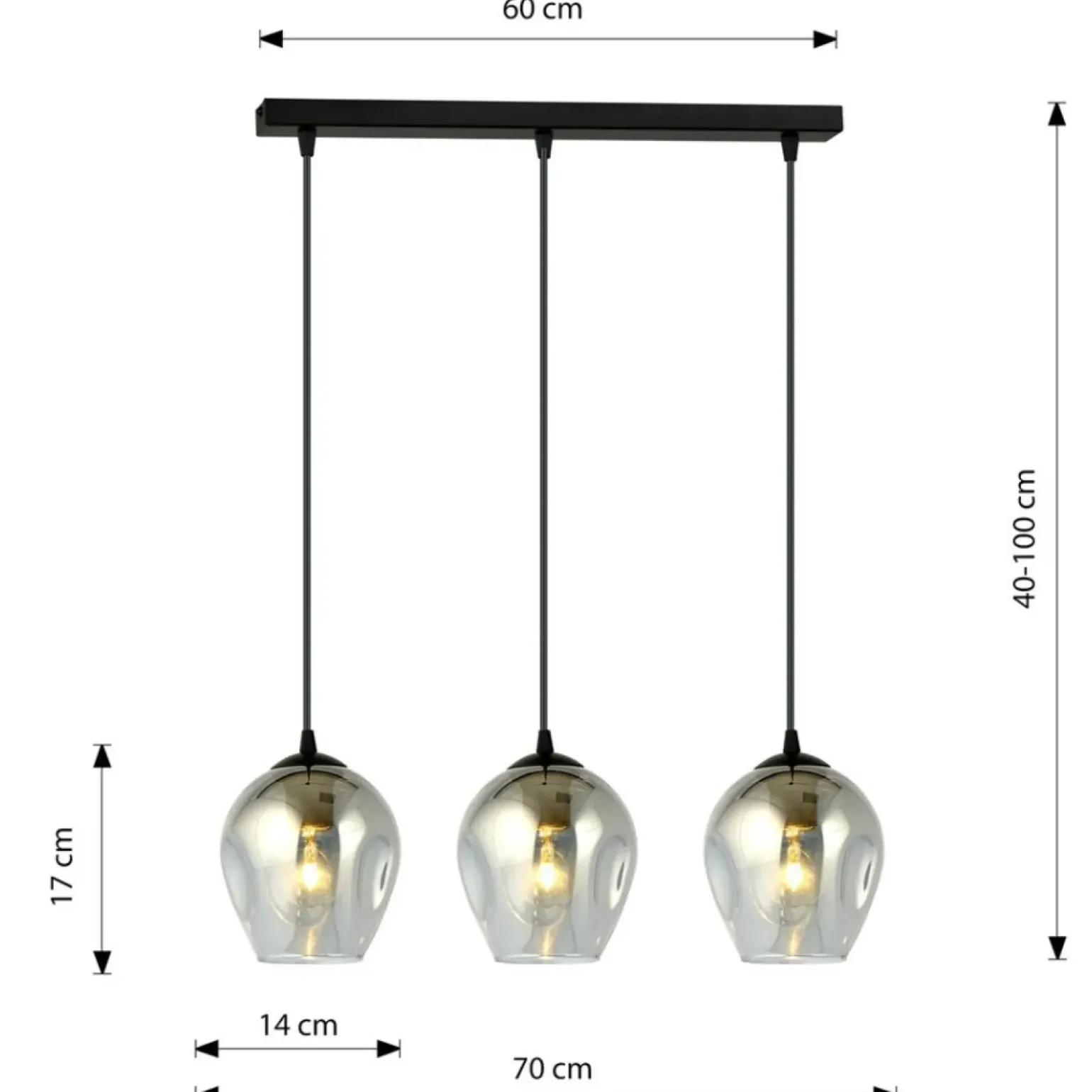 New Potrójny zwis z ciemnymi kloszami na listwie 680/3 ISTAR | Kaja Żyrandole Nowoczesne
