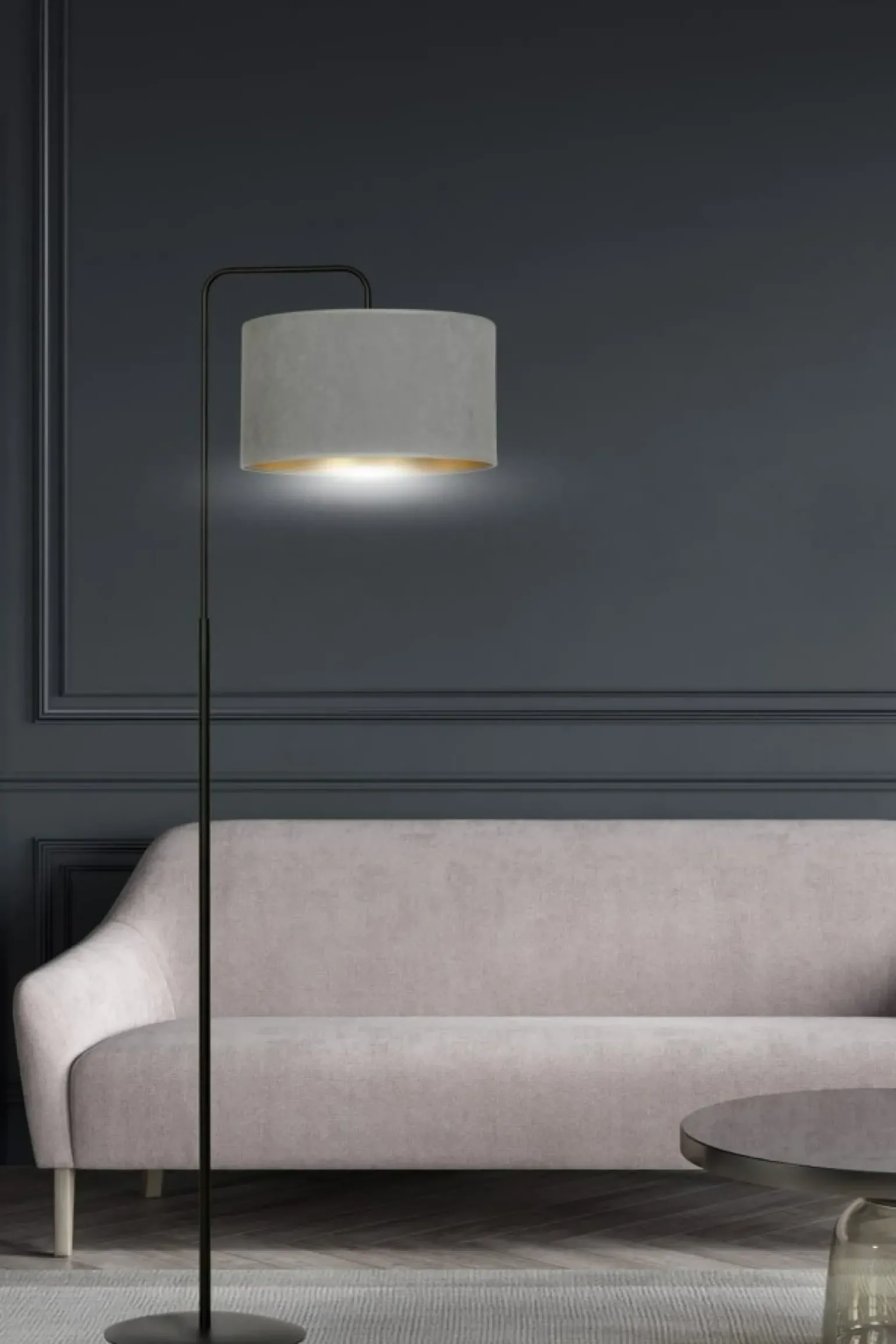 Sklep Kaja Prosta lampa podłogowa z szarym abażurem 1050/LP1 HILDE | Kaja