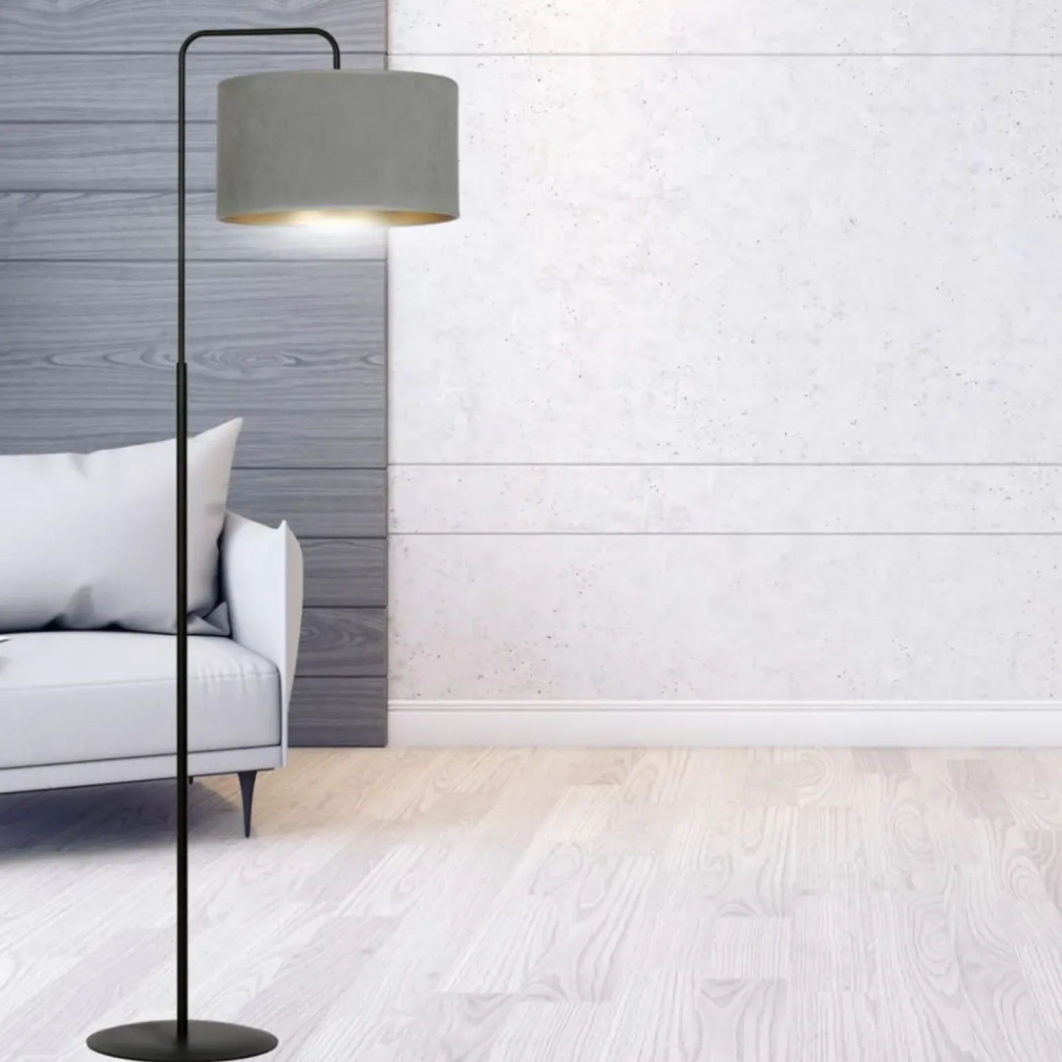 Sklep Kaja Prosta lampa podłogowa z szarym abażurem 1050/LP1 HILDE | Kaja