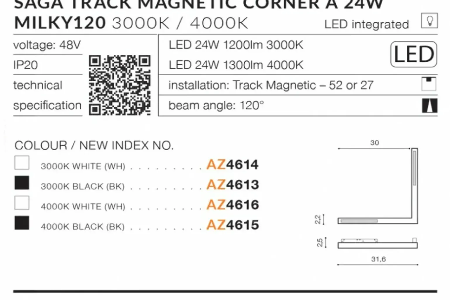 Sklep Kaja Rogowa głowica LED do szyny magnetycznej 1-fazowej AZ4613 SAGA | Kaja