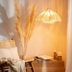 Best Rozkloszowana lampa wisząca z rattanu ABR-NLW32-BH-E27 BOHO | Kaja Żyrandole Nowoczesne