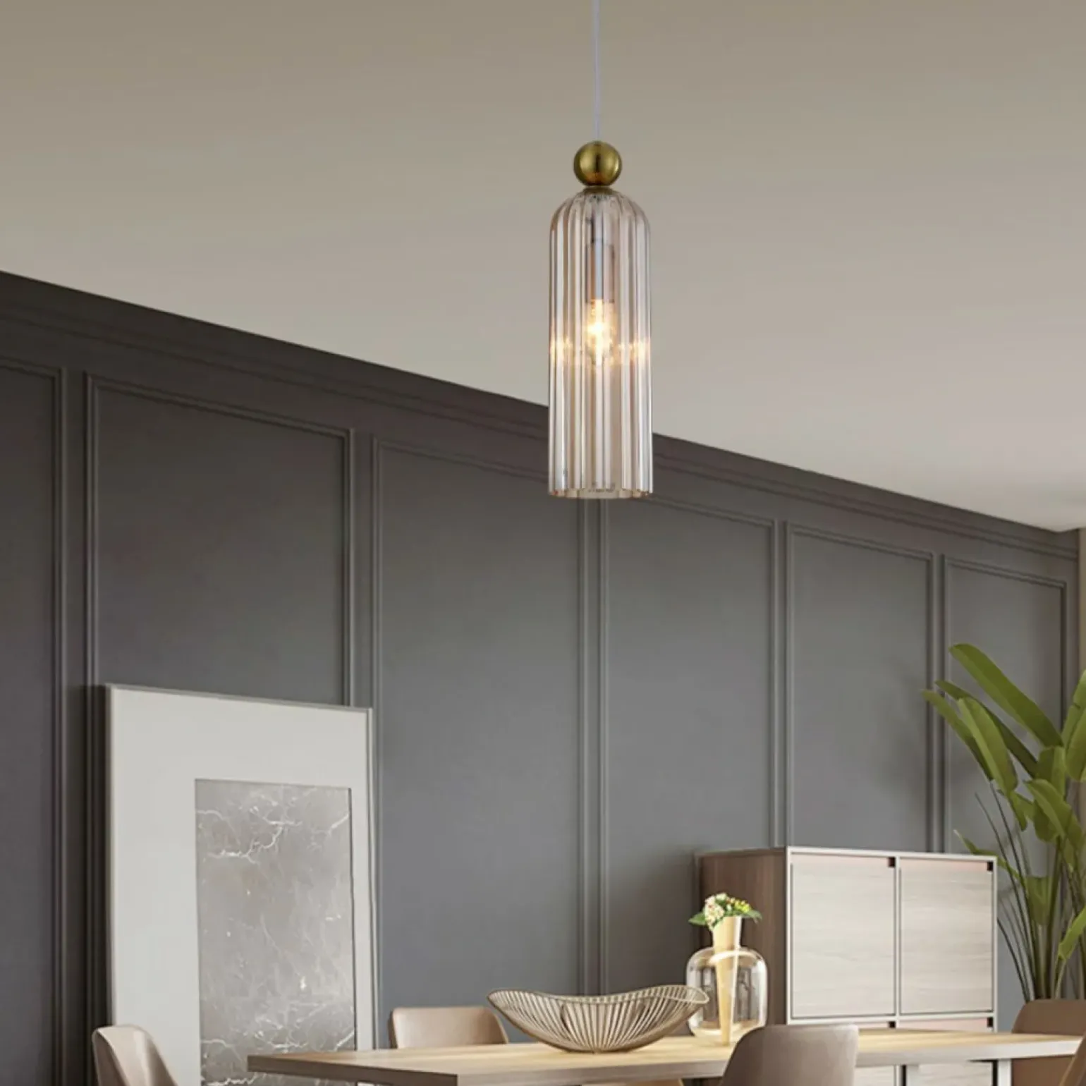 Clearance Smukła, bursztynowa lampa wisząca LP-939/1P AMBER z serii PIEGA | Kaja Żyrandole Nowoczesne