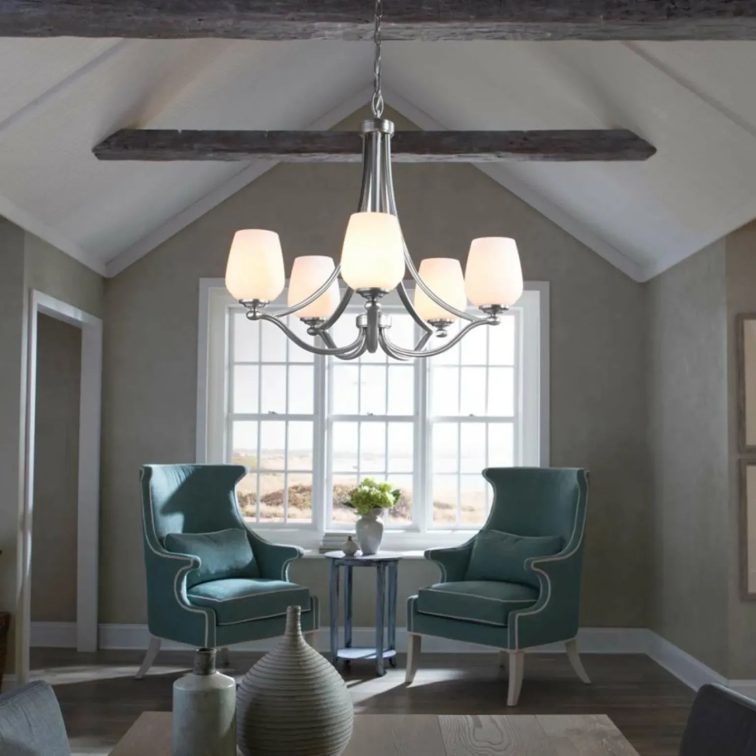 Fashion Srebrna lampa wisząca na 5 żarówek FE-VINTNER5 z serii VINTNER Żyrandole Nowoczesne