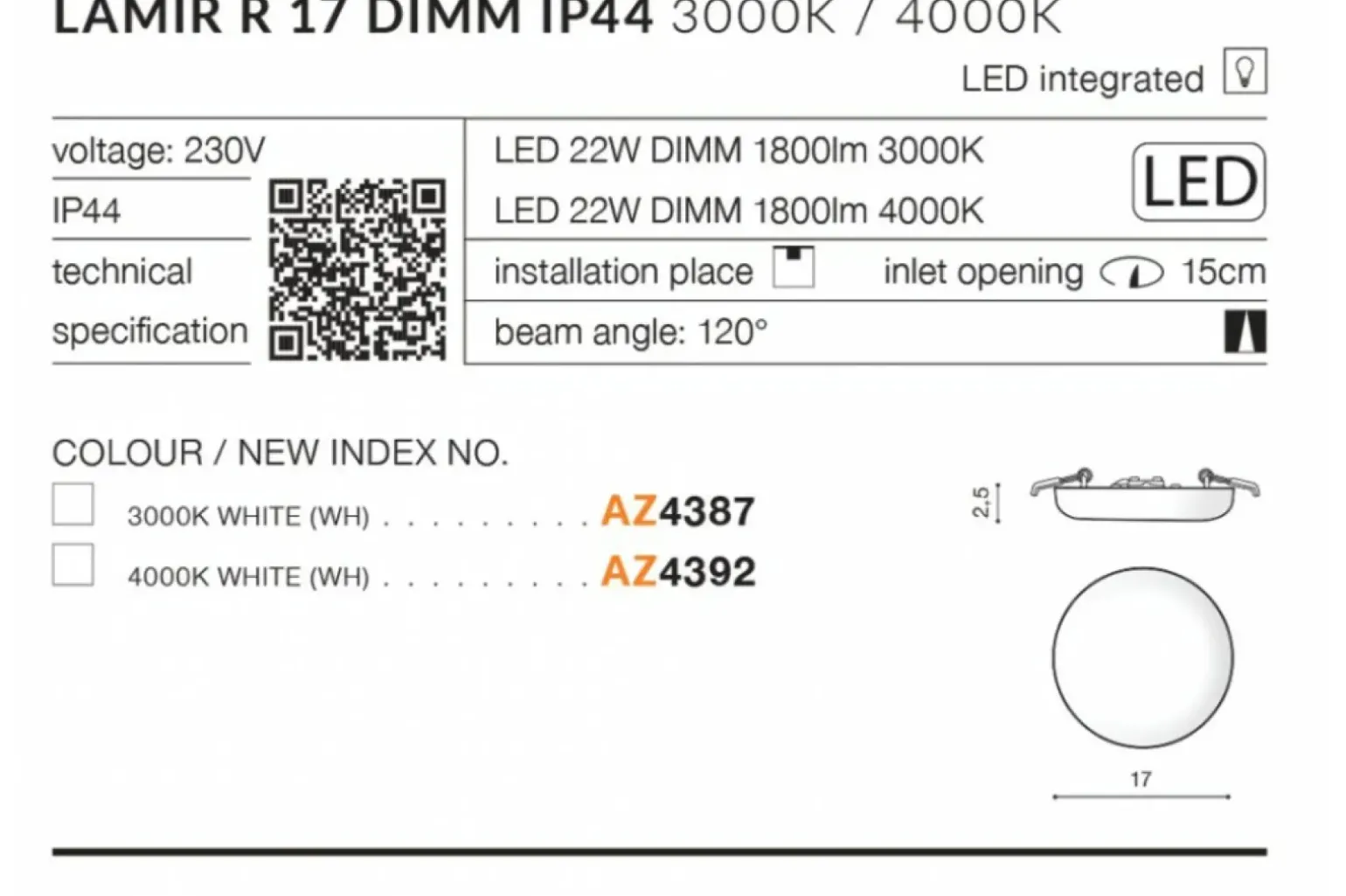 Sklep Kaja Strefowe łazienki oczko LED AZ4392 LAMIR | Kaja