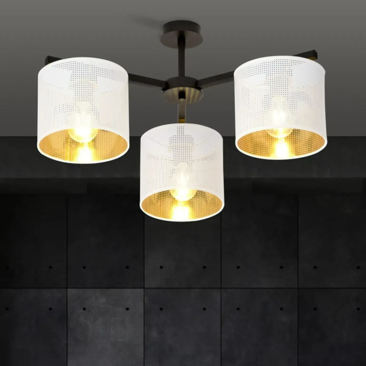Cheap Stylowa lampa sufitowa z biało-złotymi abażurami 1145/3 JORDAN | Kaja Żyrandole Nowoczesne