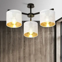 Cheap Stylowa lampa sufitowa z biało-złotymi abażurami 1145/3 JORDAN | Kaja Żyrandole Nowoczesne