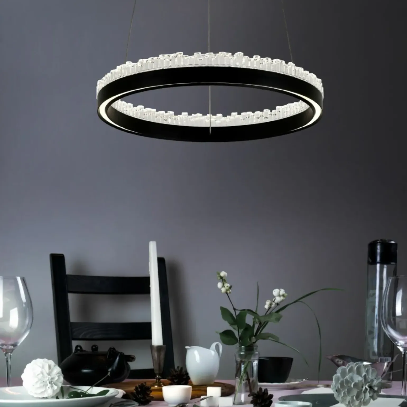 New Stylowa lampa wisząca LED z kryształkami PD2304400R-MB REGI | Kaja Żyrandole Nowoczesne