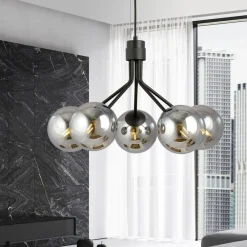 Clearance Stylowy żyrandol z okrągłymi, ciemnymi kloszami 1140/5 NOVA | Kaja Żyrandole Nowoczesne