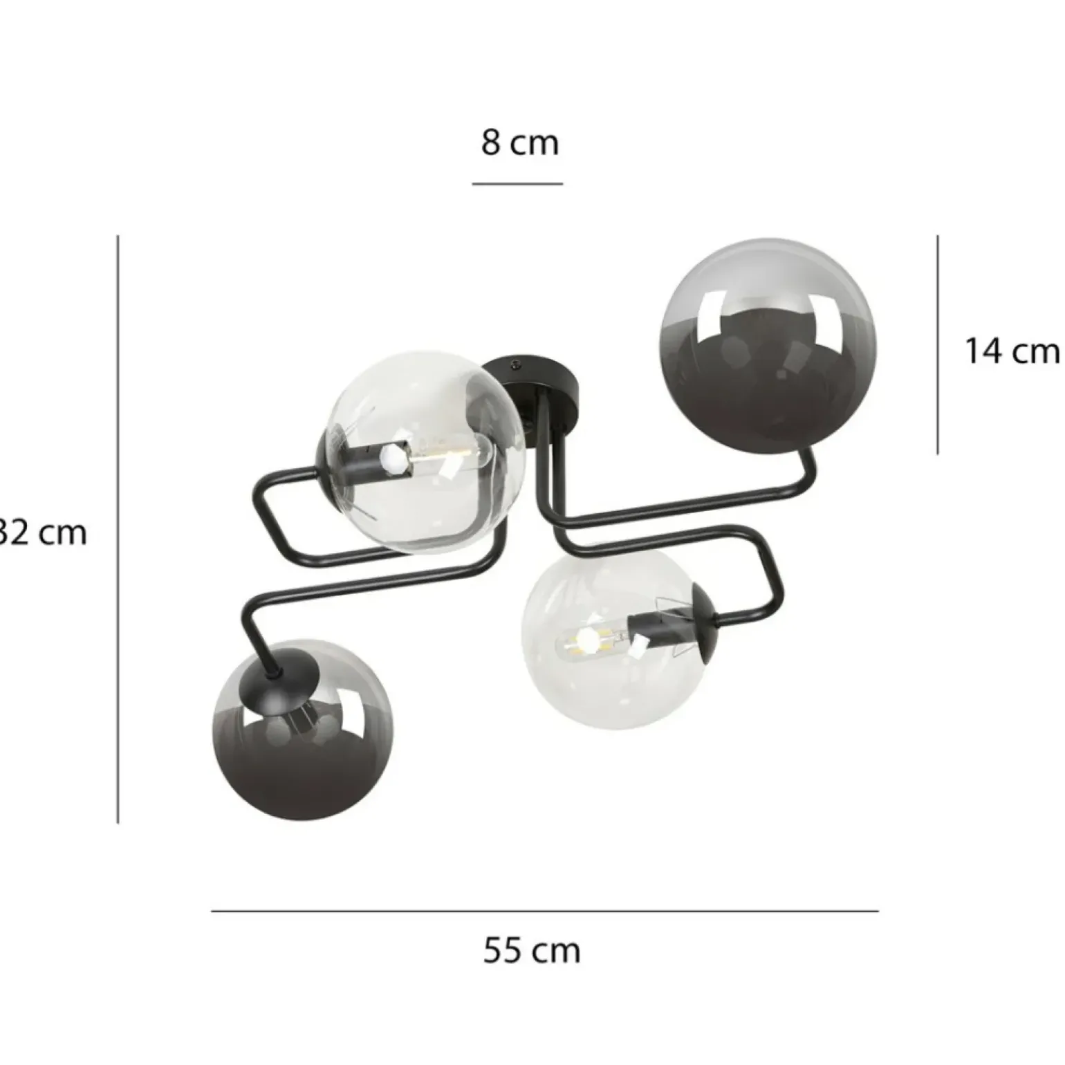 Store Symetryczna czarna lampa sufitowa z kloszami 843/4M3 | Kaja Żyrandole Nowoczesne