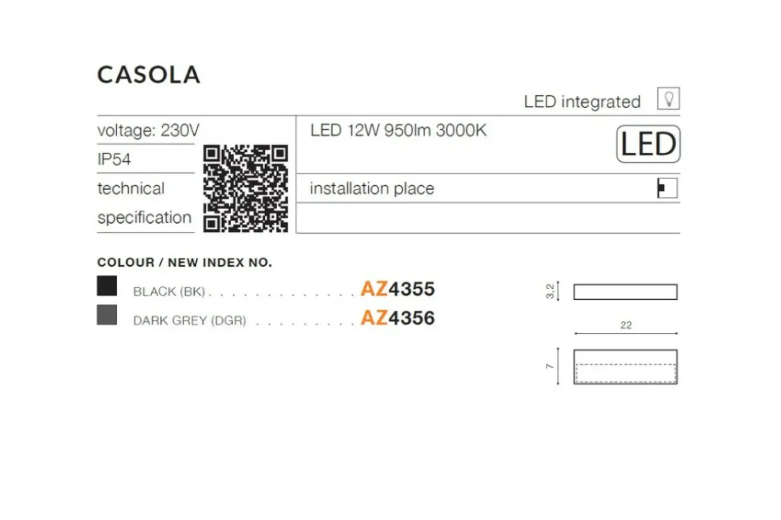 Sklep Kaja prosty kinkiet zewnętrzny LED 3000K AZ4356 CASOLA | Kaja