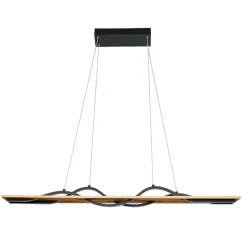 Store Szeroka, drewniana lampa LED nad stół PND-23848-30W-BK-GD CONATO | Kaja Żyrandole Nowoczesne