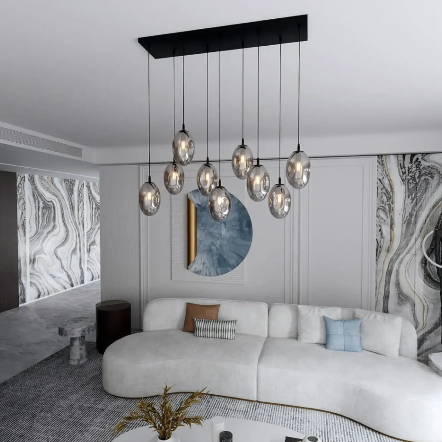 New Szeroka lampa wisząca z ciemnymi kloszami 1266/9 z serii ASTRAL | Kaja Żyrandole Nowoczesne