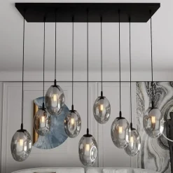 New Szeroka lampa wisząca z ciemnymi kloszami 1266/9 z serii ASTRAL | Kaja Żyrandole Nowoczesne