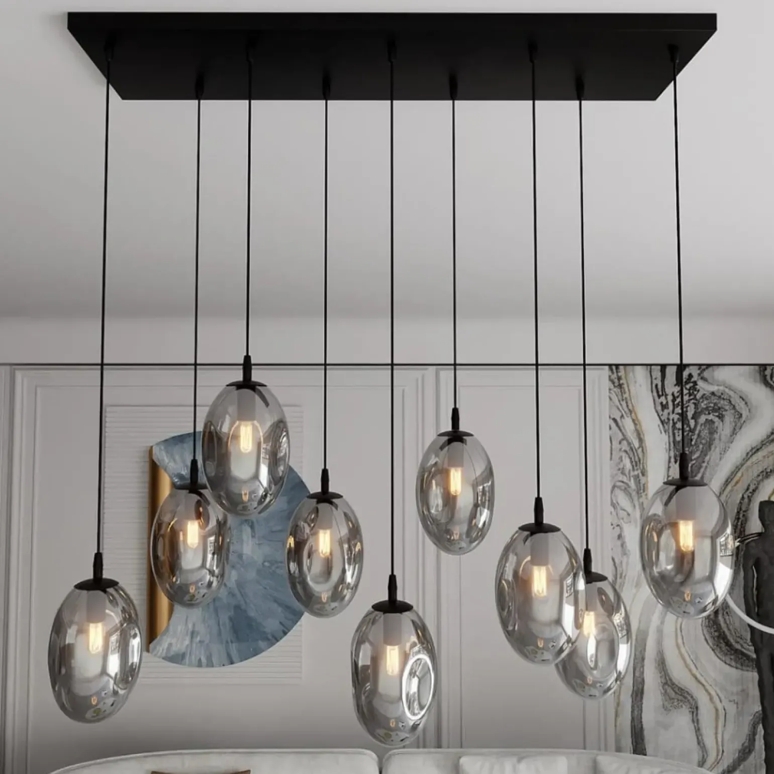 New Szeroka lampa wisząca z ciemnymi kloszami 1266/9 z serii ASTRAL | Kaja Żyrandole Nowoczesne