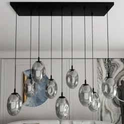 New Szeroka lampa wisząca z ciemnymi kloszami 1266/9 z serii ASTRAL | Kaja Żyrandole Nowoczesne