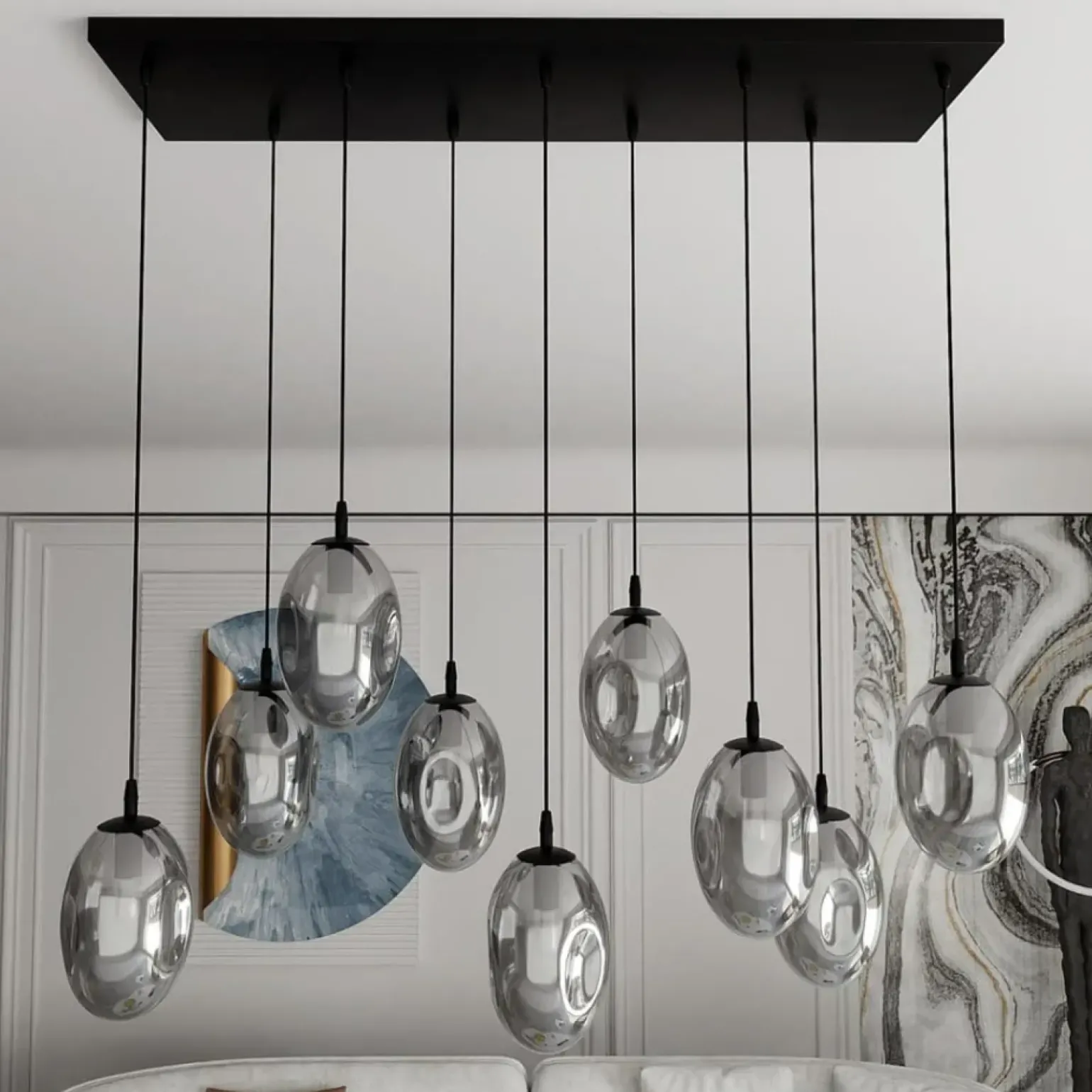 New Szeroka lampa wisząca z ciemnymi kloszami 1266/9 z serii ASTRAL | Kaja Żyrandole Nowoczesne