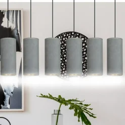 Online Szeroka lampa wisząca z szaro-złotymi abażurami 1060/6 BENTE | Kaja Żyrandole Nowoczesne