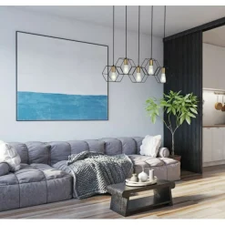 Best Sale Szeroka listwa z drucianymi kloszami PND-74889-5-BK z serii AINA Żyrandole Nowoczesne