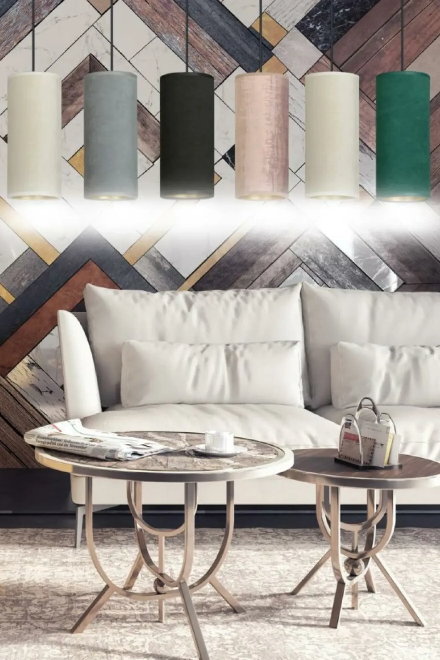 Online Szeroka listwa z różnokolorowymi abażurami 1068/6 BENTE | Kaja Żyrandole Nowoczesne