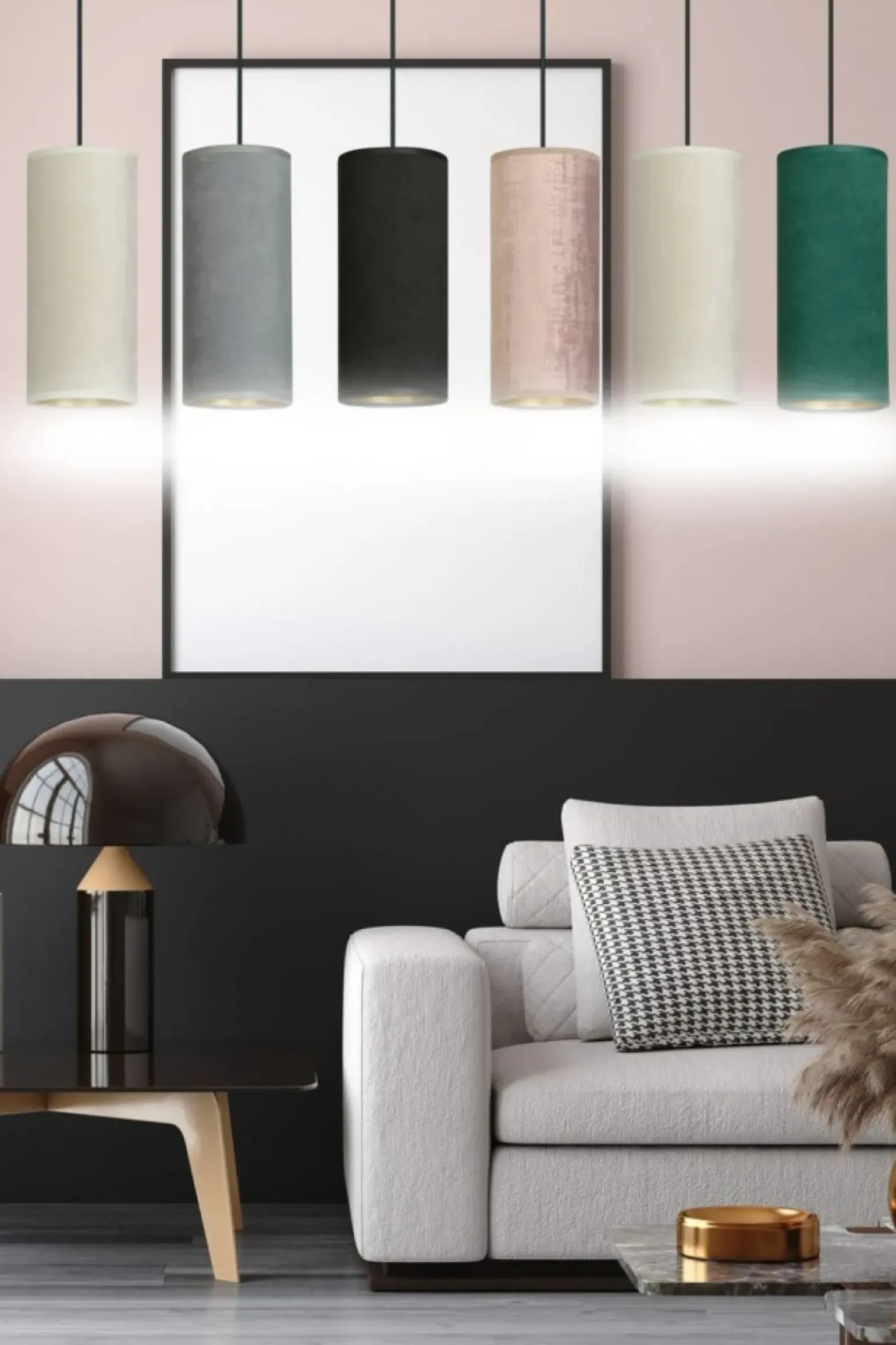 Online Szeroka listwa z różnokolorowymi abażurami 1068/6 BENTE | Kaja Żyrandole Nowoczesne