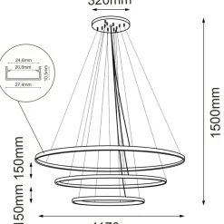 Best Trzy czarne obręcze LED ⌀117cm 3000K ANT 5430 z serii AGA Żyrandole Nowoczesne