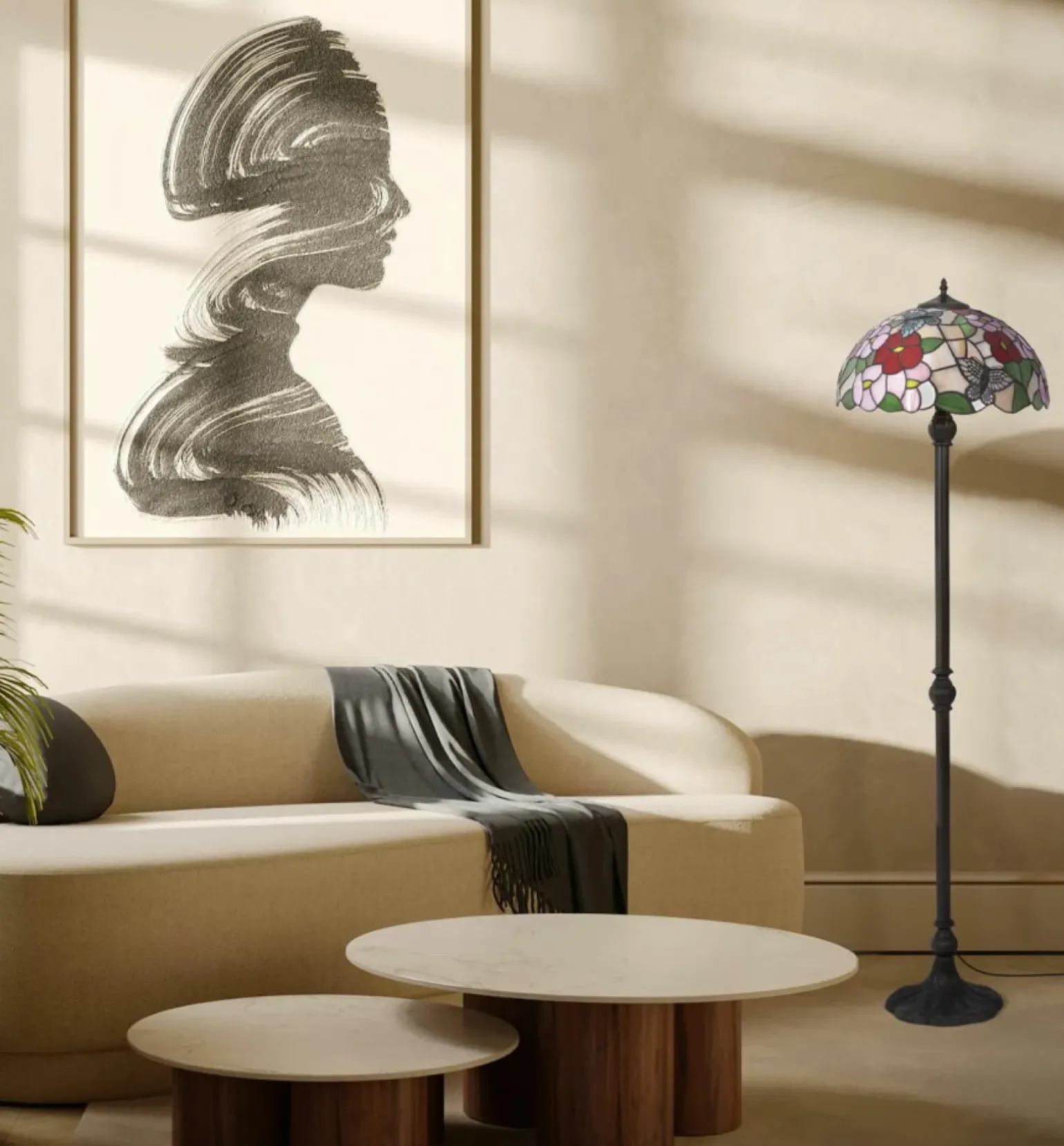 Sklep Kaja Wielobarwna lampa podłogowa, witraż K-F161386 z serii BUTTERFLY