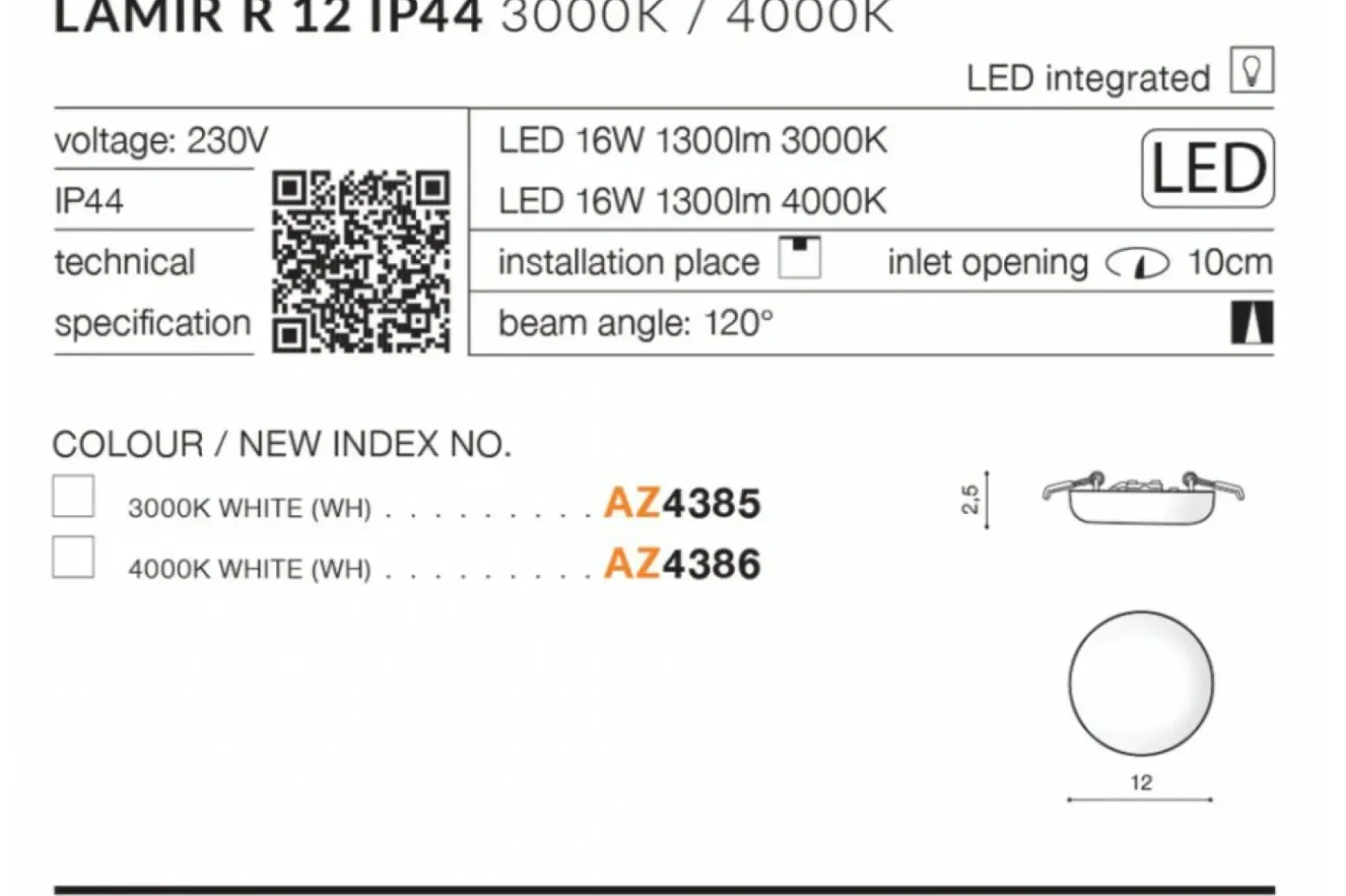 Sklep Kaja Wpustowe białe oczko LED 4000K łazienkowe AZ4386 LAMIR | Kaja