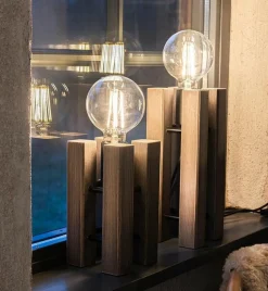 Sklep Kaja Wąska, drewniana, rustykalna lampka stołowa 108758 LODGE | Kaja