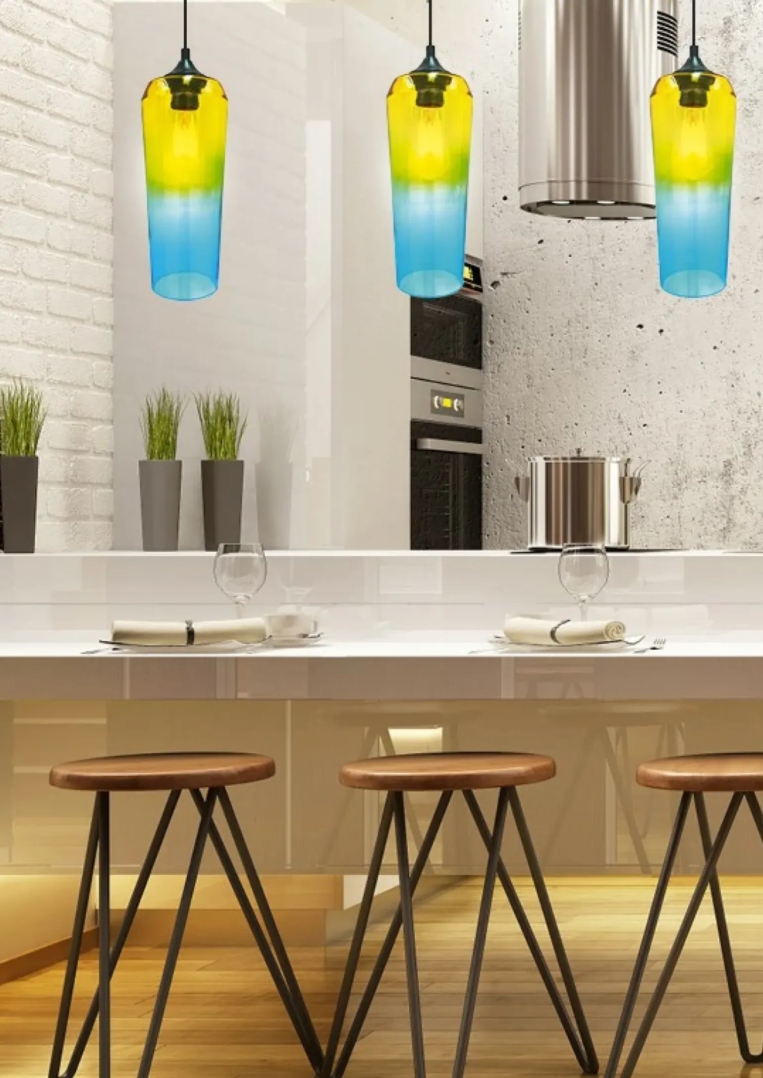 Sklep Kaja Wąska lampa z kolorowym kloszem na zwisie 31-51844 EOL | Kaja