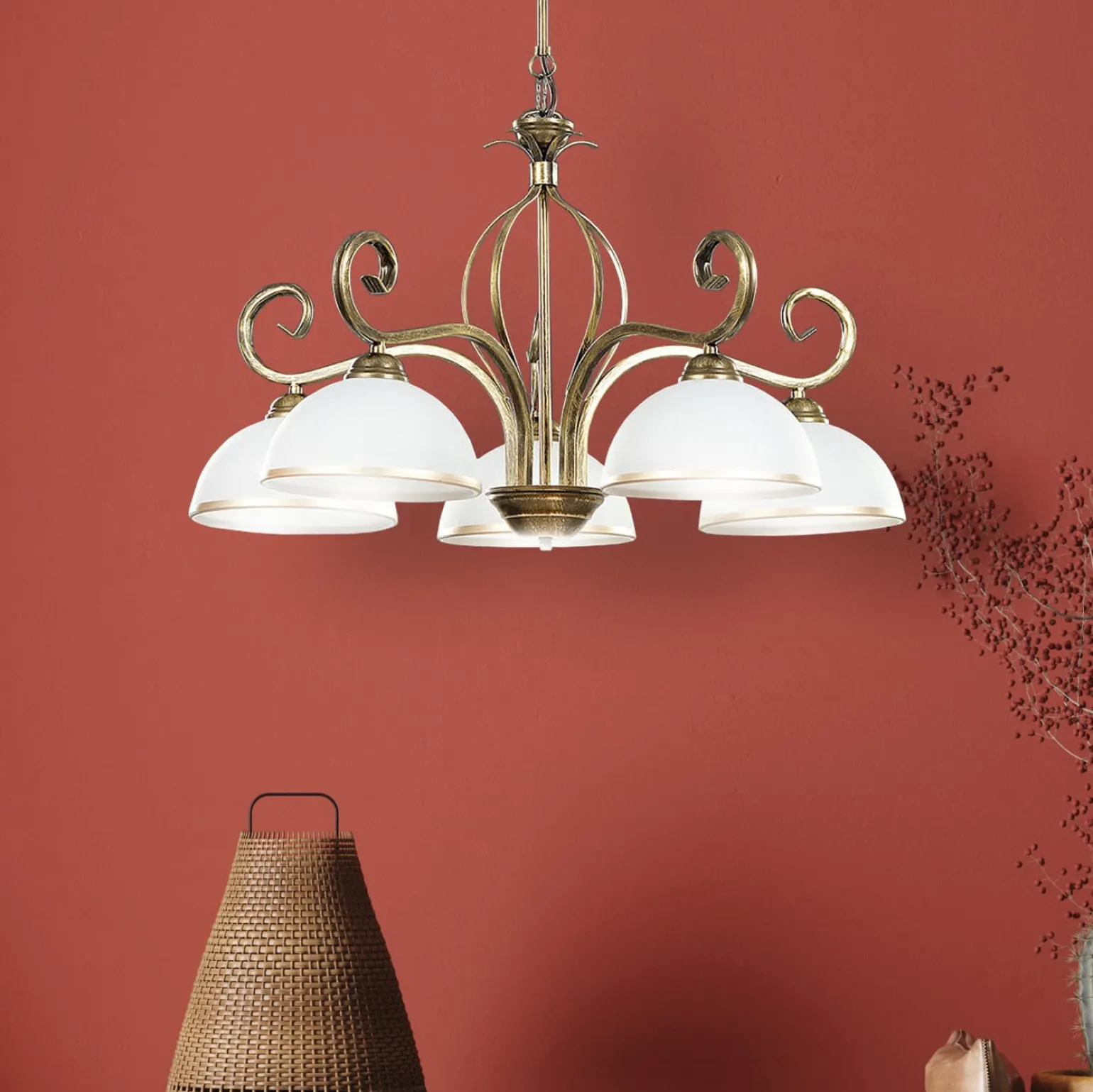 Sklep Kaja Żyrandol do salonu w stylu vintage, białe klosze 149/5 WIVARA | Kaja