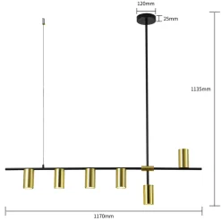 Discount Żyrandol nad stół w jadalni LP-074/6PL BK/GD ARIZONA | Kaja Żyrandole Nowoczesne