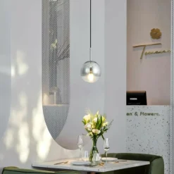 Store Żyrandol z chromowanym, okrągłym kloszem LP-2844/1P S CH z serii PALLA Żyrandole Nowoczesne