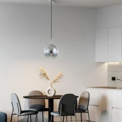 Store Żyrandol z chromowanym, okrągłym kloszem LP-2844/1P S CH z serii PALLA Żyrandole Nowoczesne