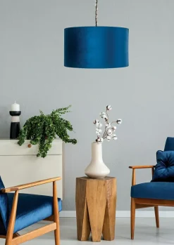 New Żyrandol z welurowym, granatowym abażurem P06-GD-BL z serii INGA Żyrandole Nowoczesne