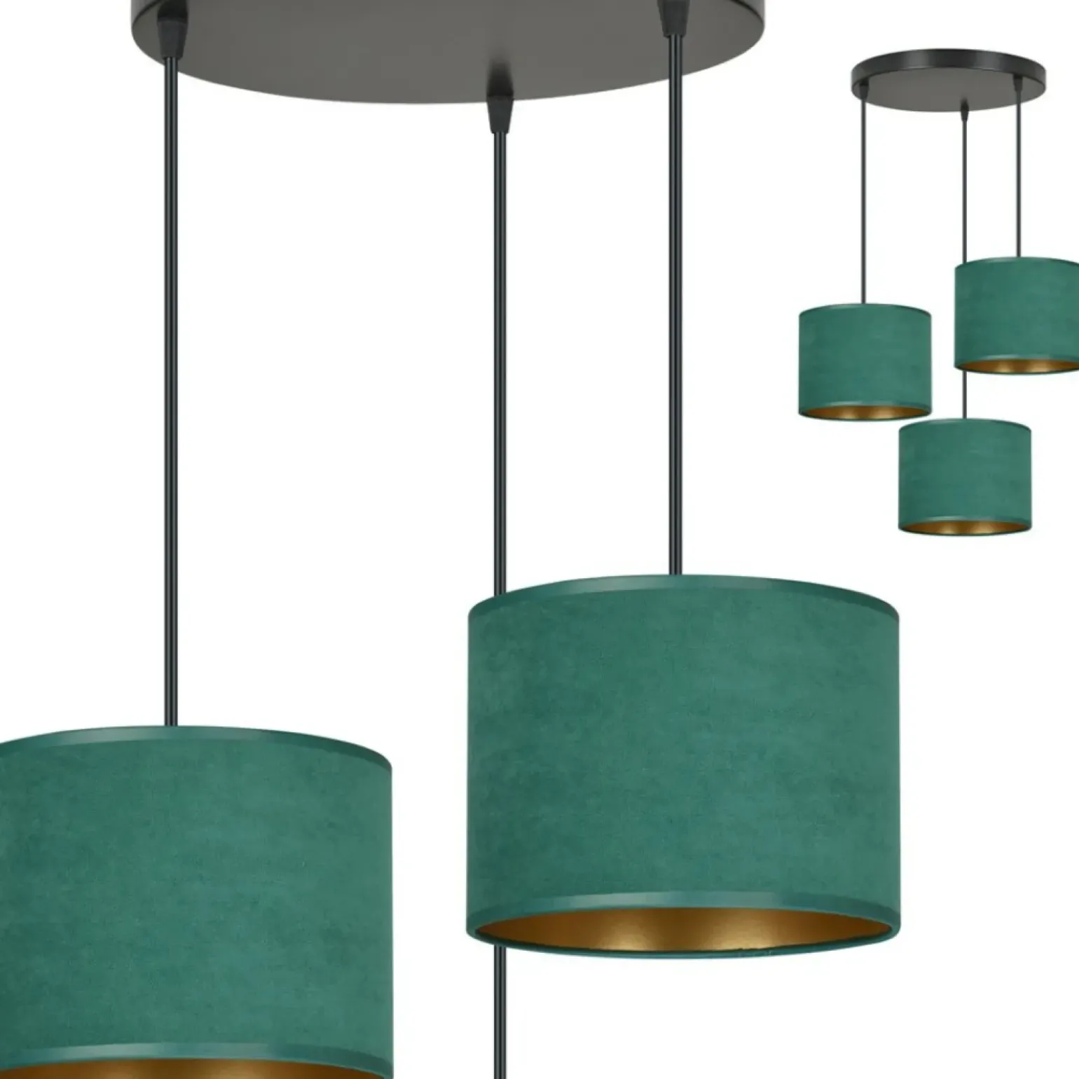 Sale Zielone abażury na regulowanych zwisach 1051/3PREM HILDE PREMIUM | Kaja Żyrandole Nowoczesne