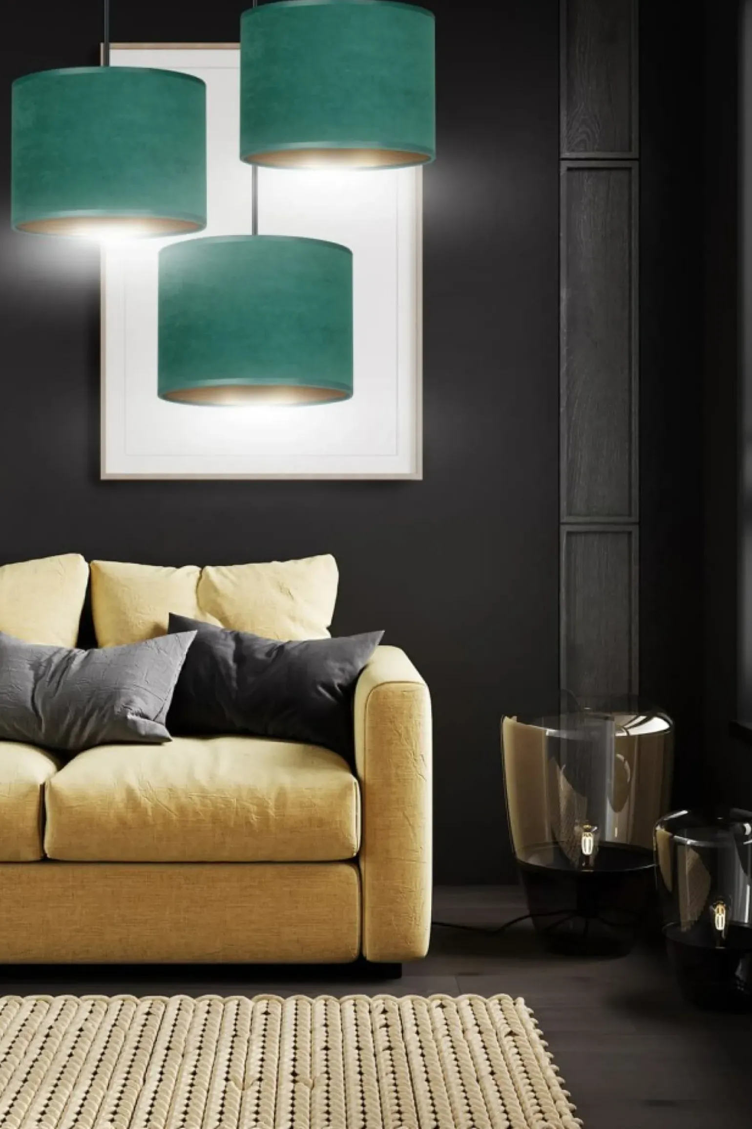 Sale Zielone abażury na regulowanych zwisach 1051/3PREM HILDE PREMIUM | Kaja Żyrandole Nowoczesne