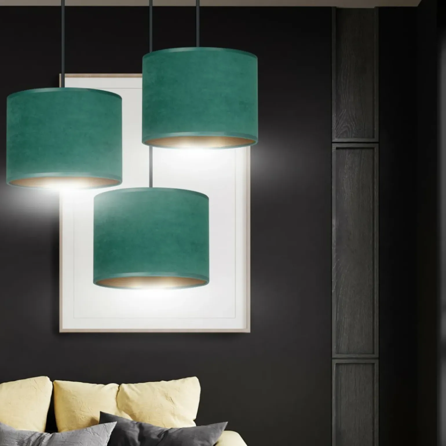 Sale Zielone abażury na regulowanych zwisach 1051/3PREM HILDE PREMIUM | Kaja Żyrandole Nowoczesne