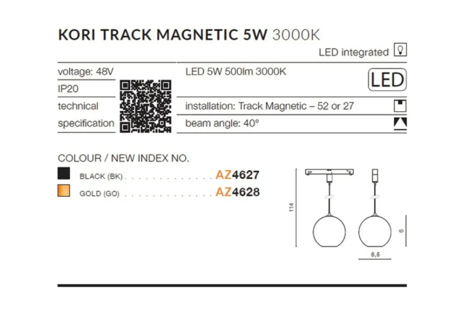 Sklep Kaja Złota kula LED do szyny 1-fazowej magnetycznej AZ4628 z serii KO