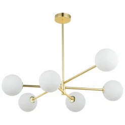 Store Złota lampa na sztywnym zwisie z białymi kulami TK 4736 z serii SARIUS Żyrandole Nowoczesne