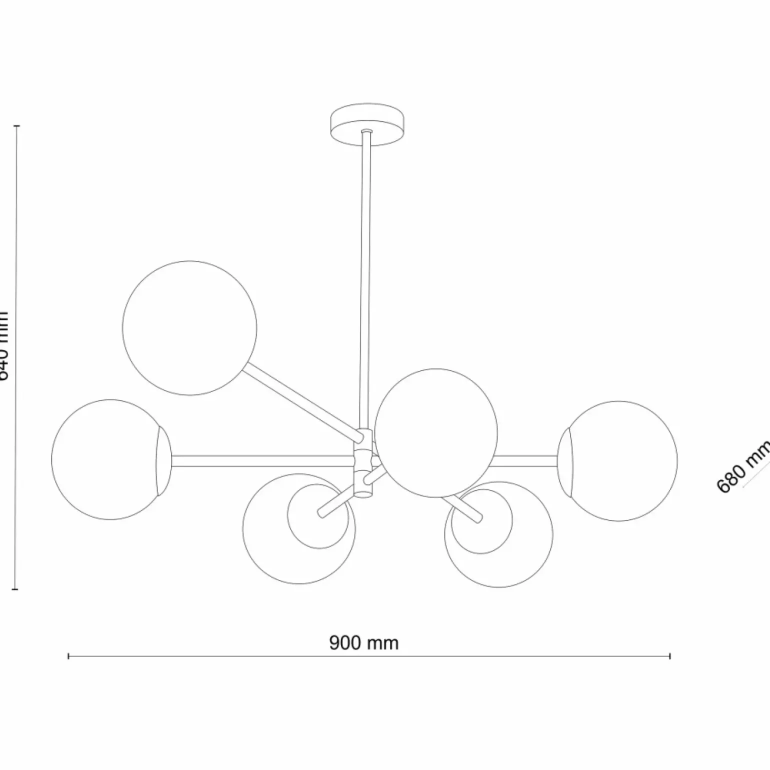 Store Złota lampa na sztywnym zwisie z białymi kulami TK 4736 z serii SARIUS Żyrandole Nowoczesne
