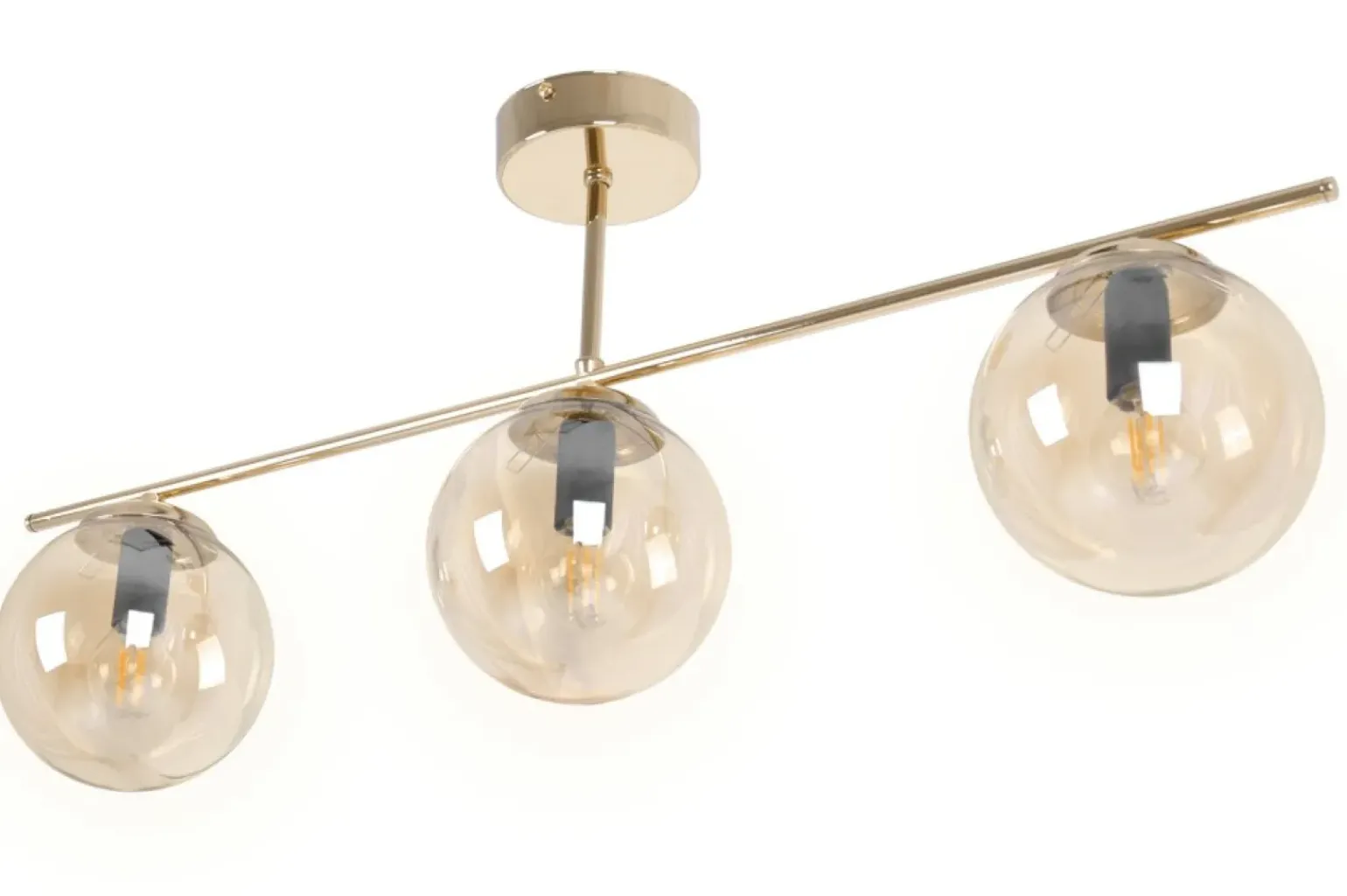 Discount Złota lampa sufitowa z trzema miodowymi kloszami K-5412 z serii GRAND Żyrandole Nowoczesne