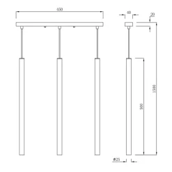 New Złota lampa wisząca z tubami, nad stół LP-894/3L GD LUNGO | Kaja Żyrandole Nowoczesne