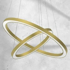 Store Złota, matowa lampa wisząca, dwa okręgi ML8423 z serii GALAXIA | Kaja Oświetleni Żyrandole Nowoczesne