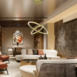 Store Złota, matowa lampa wisząca, dwa okręgi ML8423 z serii GALAXIA | Kaja Oświetleni Żyrandole Nowoczesne