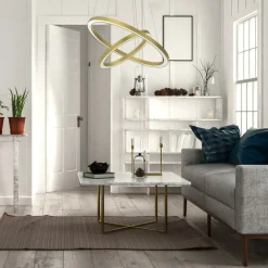 Store Złota, matowa lampa wisząca, dwa okręgi ML8423 z serii GALAXIA | Kaja Oświetleni Żyrandole Nowoczesne