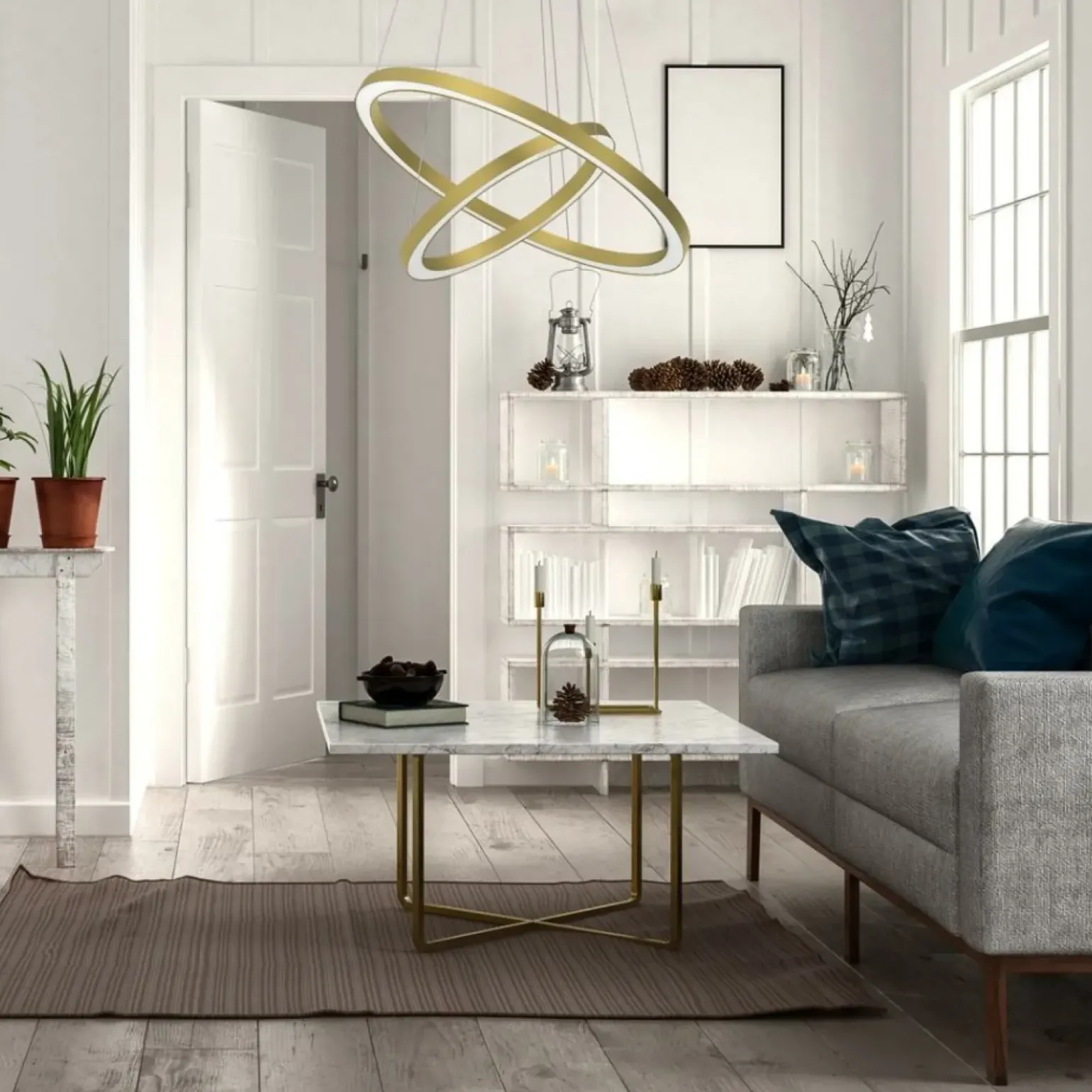 Store Złota, matowa lampa wisząca, dwa okręgi ML8423 z serii GALAXIA | Kaja Oświetleni Żyrandole Nowoczesne