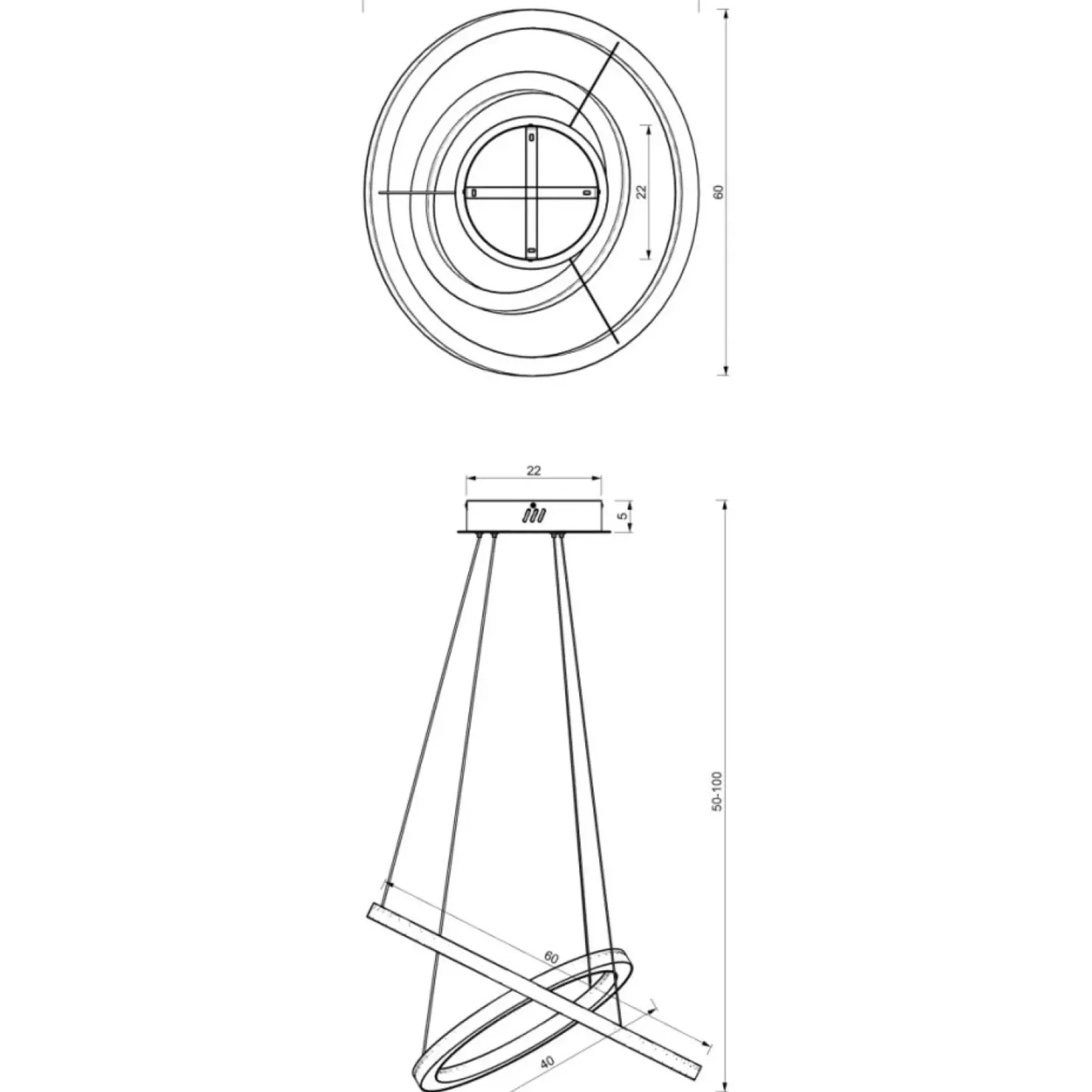 Store Złota, matowa lampa wisząca, dwa okręgi ML8423 z serii GALAXIA | Kaja Oświetleni Żyrandole Nowoczesne