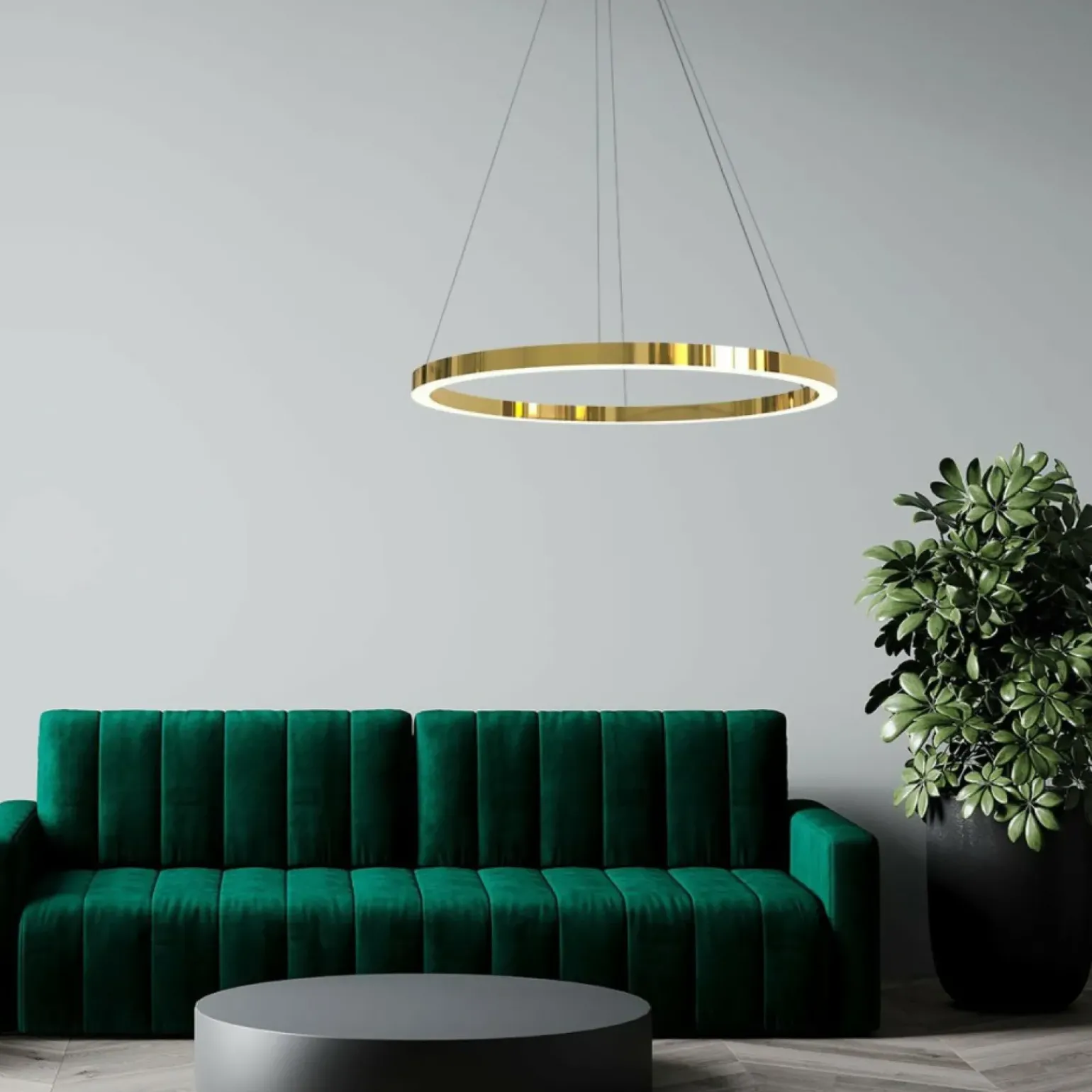 Best Złota obręcz LED wisząca do salonu LP-033/1P L GD SHINY z serii MIDWAY Żyrandole Nowoczesne