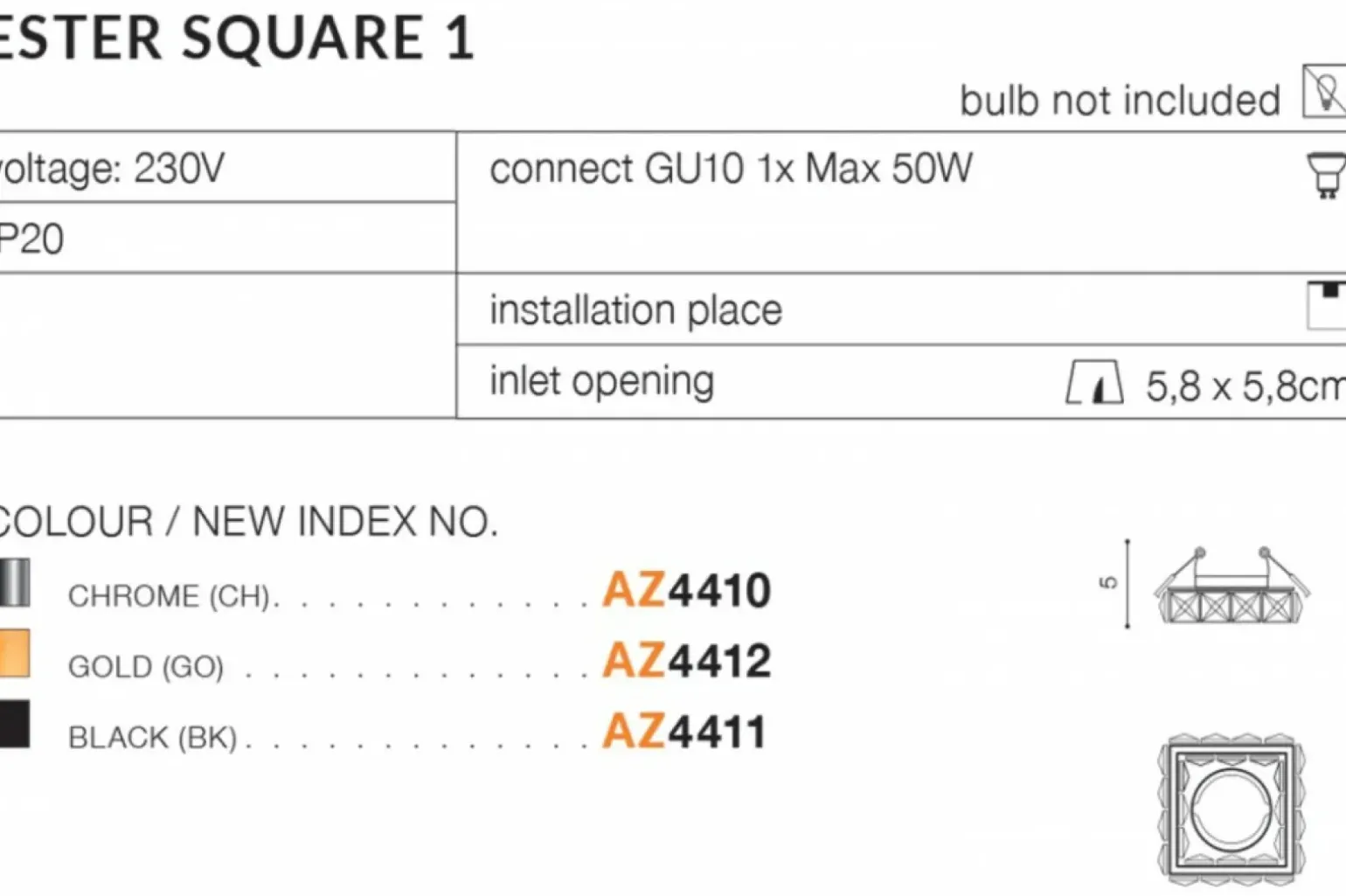 Sklep Kaja Złota oprawa podtynkowa z kryształkami AZ4412 ESTER | Kaja Oświetlenie
