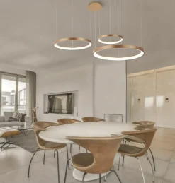 Online Złote obręcze na zwisach, potrójny żyrandol LED AZ5026 AGNES | Kaja Żyrandole Nowoczesne